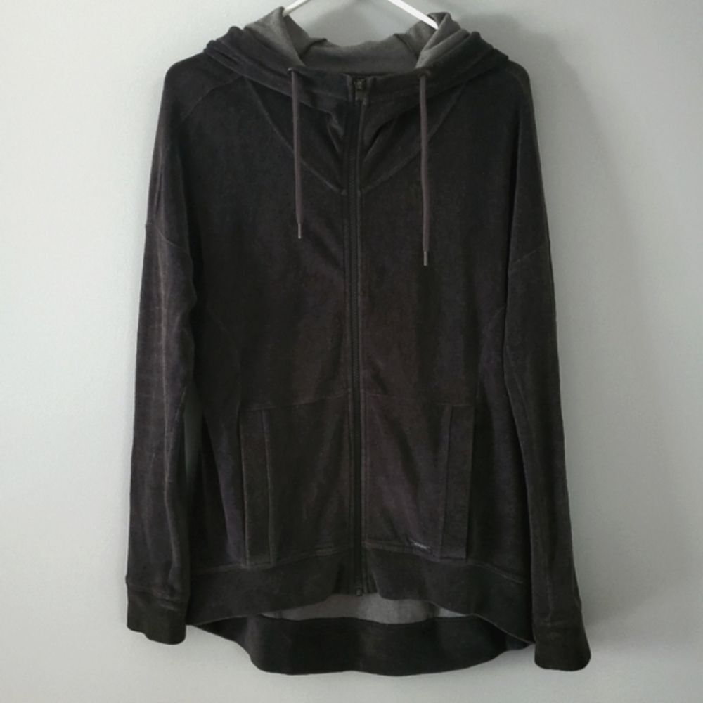 Athleta Gray Velour Full Zipper Hoodie Jacket Size S - Picture 2 of 5